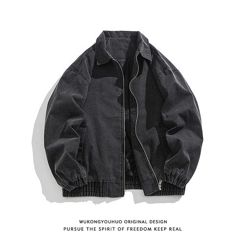 潮牌美式做旧底特律工装翻领夹克