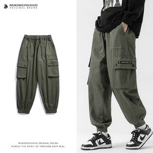 男女潮牌宽松阔腿休闲百搭哈伦长裤 悟空有货日系复古多口袋工装 裤