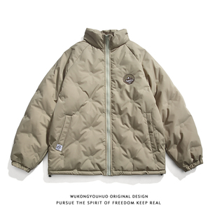 悟空有货冬季 潮牌菱形羽绒服男街头宽松90绒保暖情侣加厚棉服外套