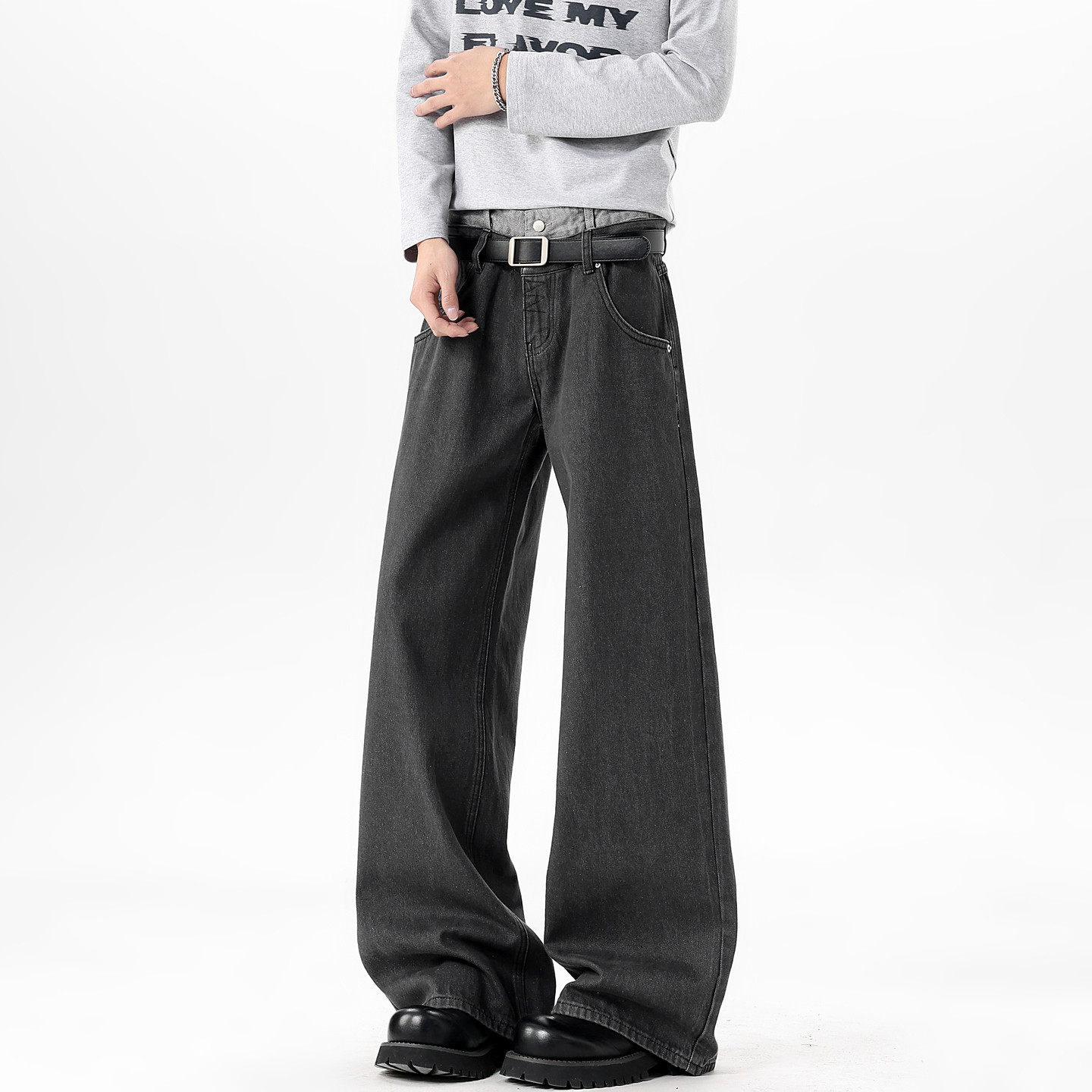 悟空有货美式潮牌水洗灰色直筒牛仔裤男cleanfit宽松阔腿百搭长裤,男装,牛仔裤,淘宝优惠券,粉丝福利购,淘宝优惠卷