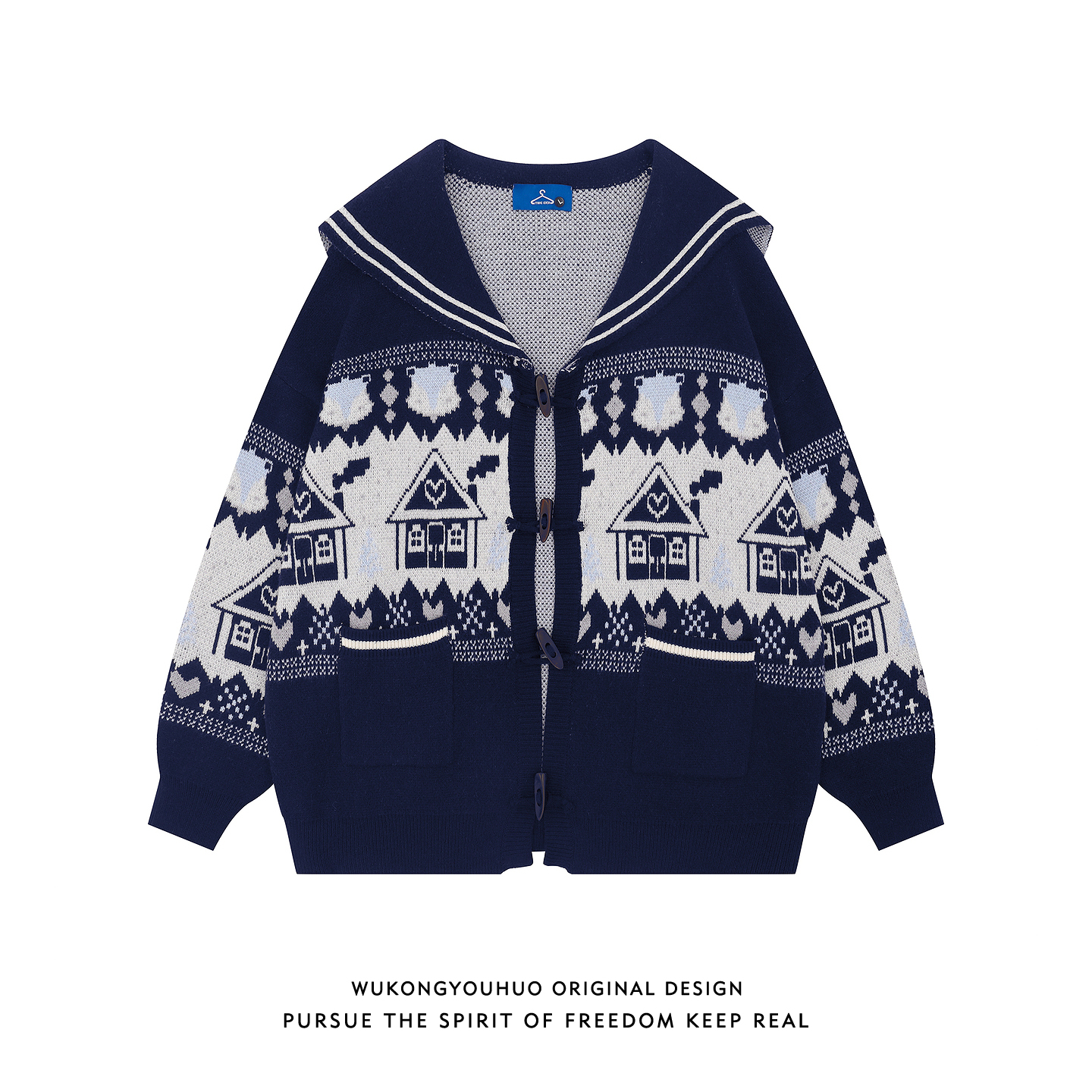 复古学院风费尔岛提花开衫毛衣