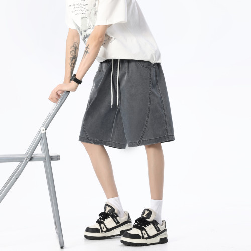 夏季仿牛仔解构水洗休闲五分裤