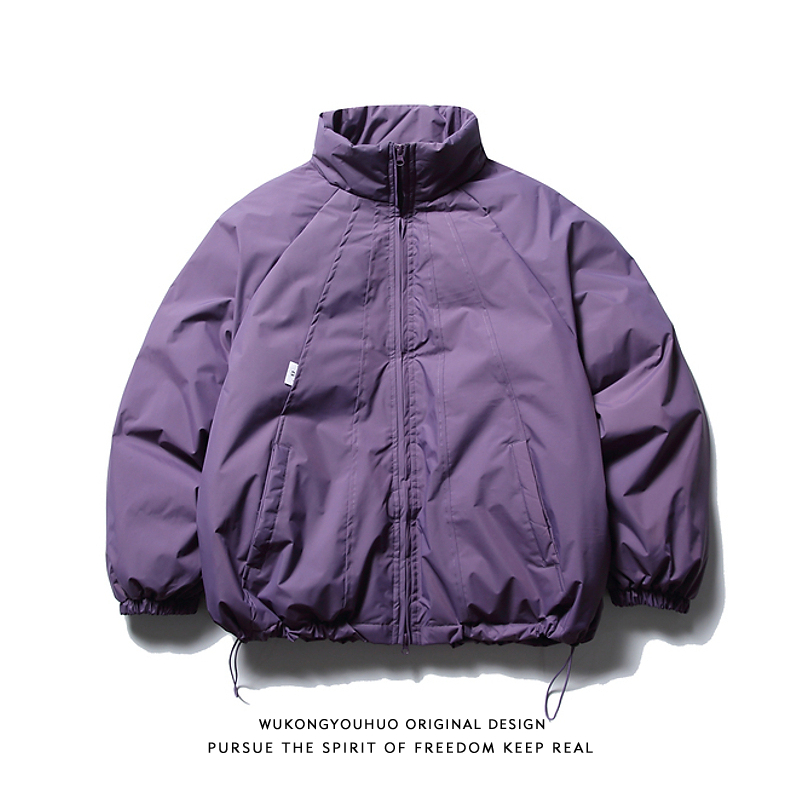 复古冬季纯色加厚立领棉服男女