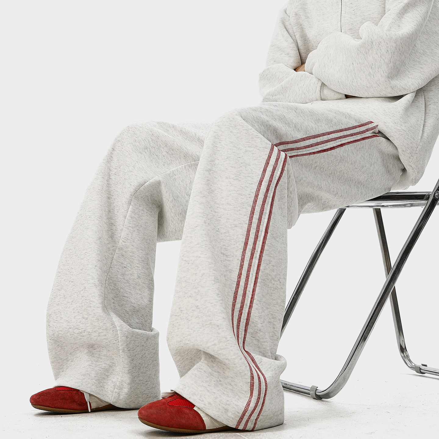 美式复古条纹直筒垂感运动卫裤