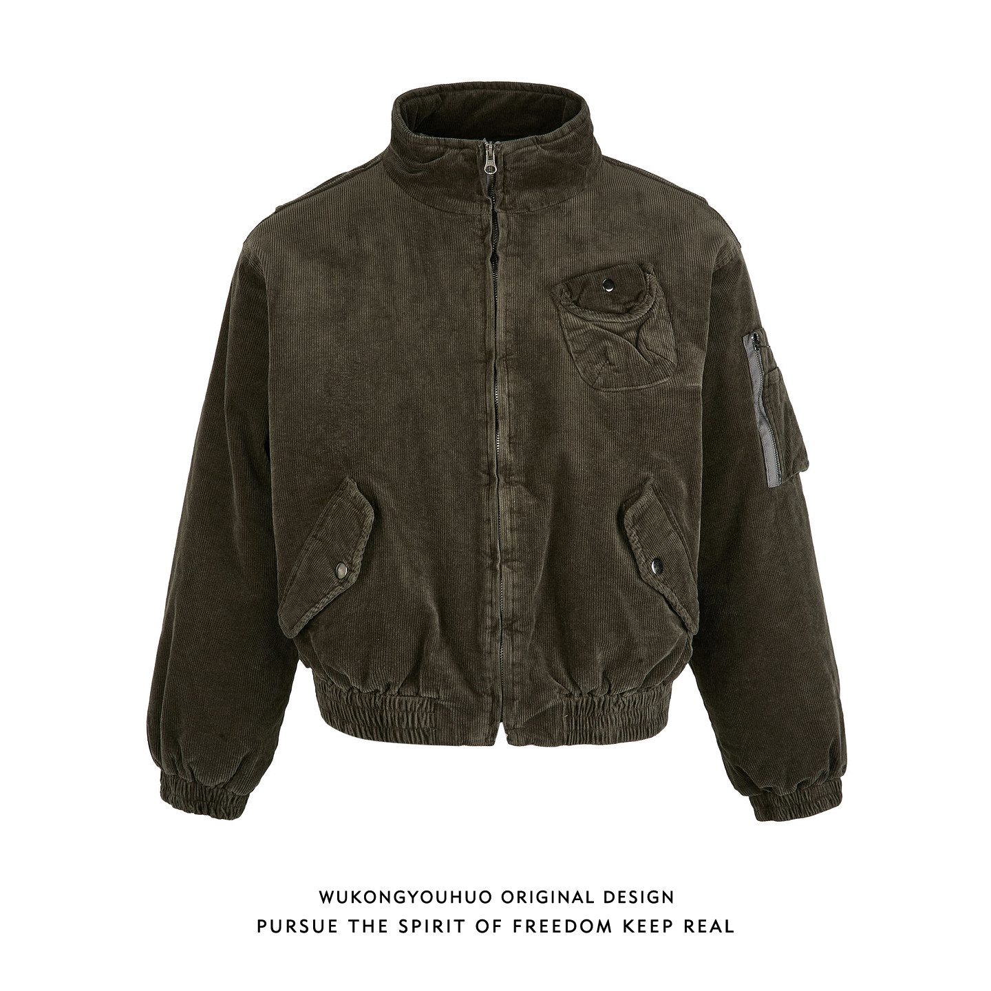 潮牌美式灯芯绒加厚立领棉服男