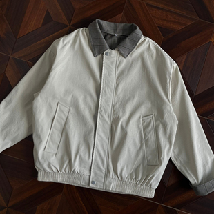 悟空有货美式复古格子拼接翻领外套男女潮牌cleanfit宽松短款夹克