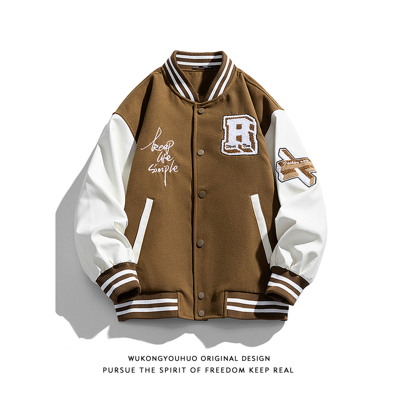 美式复古植绒拼接羽绒服男冬季