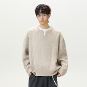 cleanfit宽松休闲针织衫 悟空有货美式 复古亨利领V领毛衣男女秋季