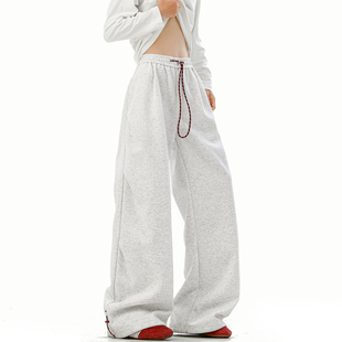 男街头宽松百搭阔腿休闲裤 悟空有货潮牌美式 褶皱抽绳松紧运动卫裤