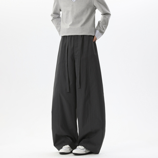 悟空有货潮牌腰带松紧拼接弯刀垂感西裤 男复古宽松百搭阔腿休闲裤