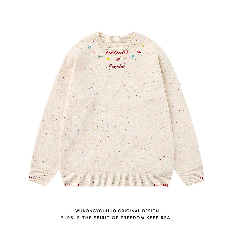 悟空有货潮牌字母刺绣设计感圆领毛衣男秋季慵懒风情侣百搭针织衫,男装,针织衫/毛衣,淘宝优惠券,粉丝福利购,淘宝优惠卷