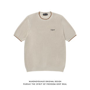 悟空有货美式高级感刺绣针织短袖T恤男夏季cleanfit短款休闲上衣