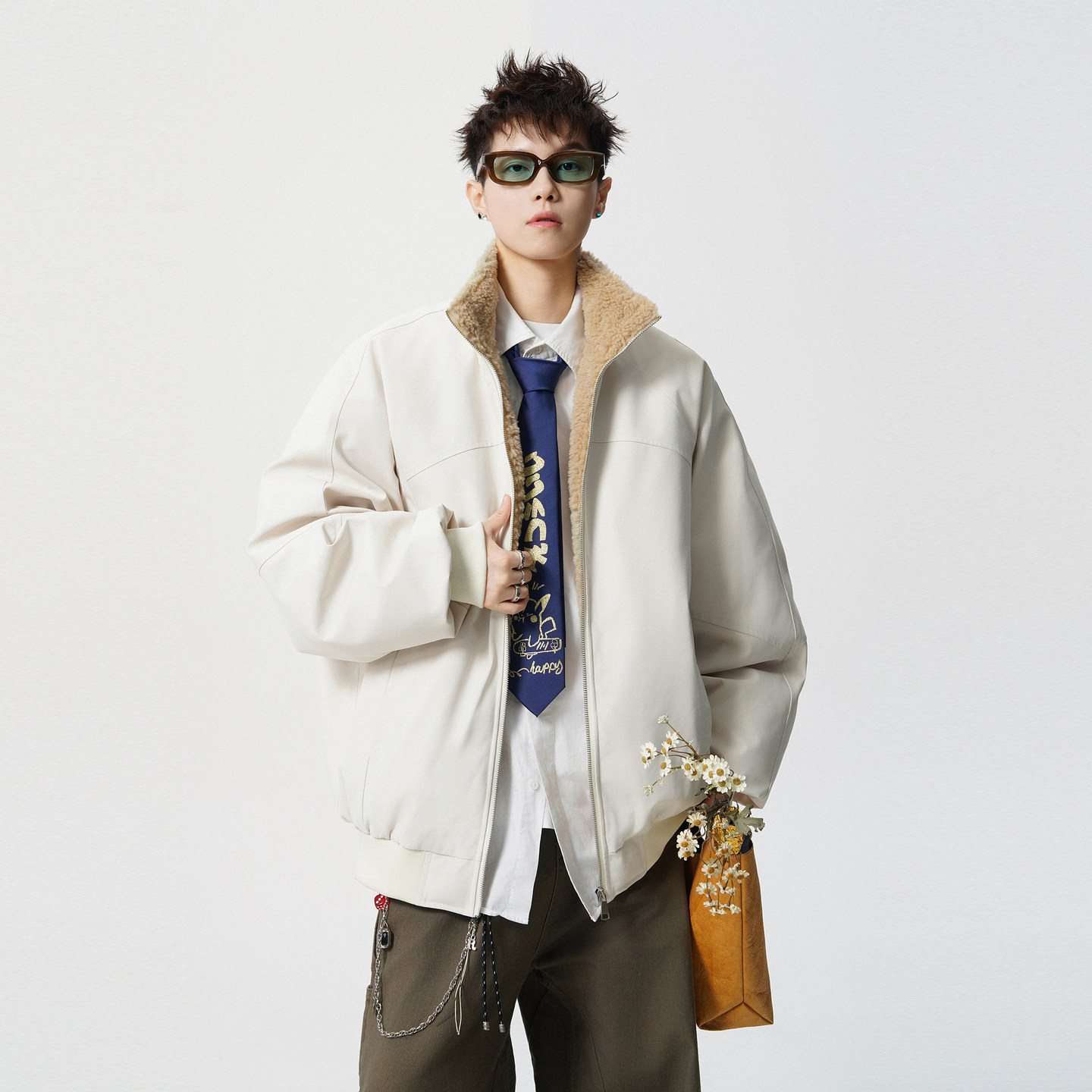 潮牌冬季羊羔绒加厚棉服外套复古