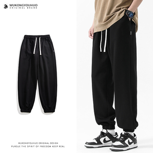 男潮牌宽松阔腿休闲百搭卫裤 悟空有货夏季 复古简约纯色运动束脚裤