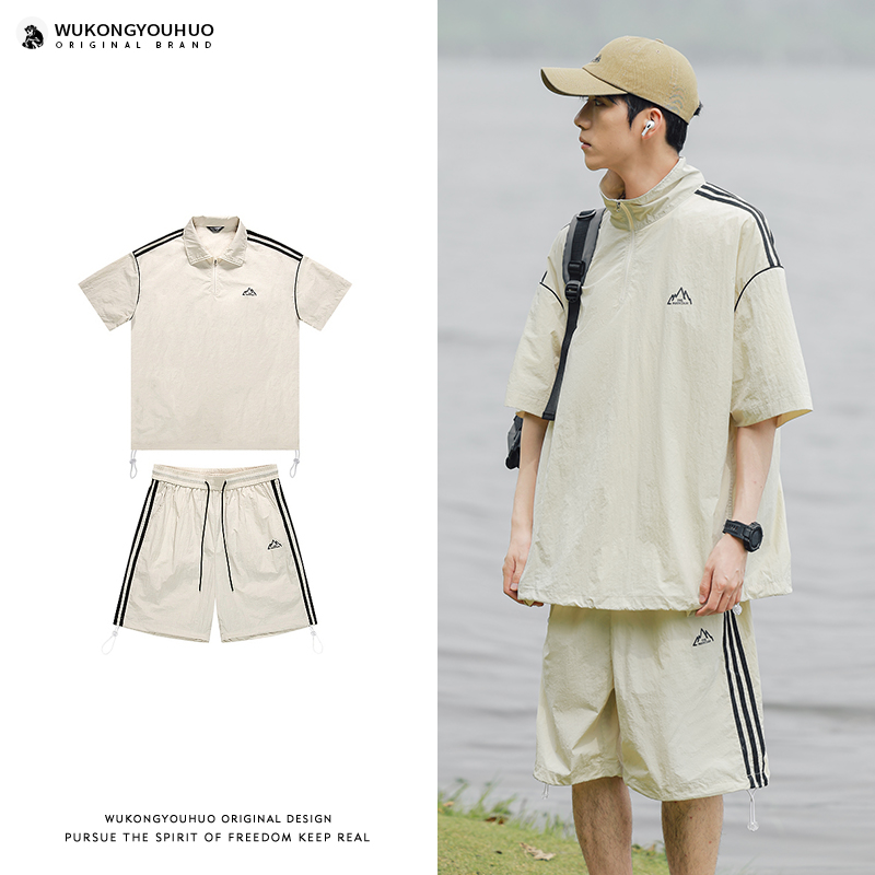 夏季复古机能风运动套装男女山系