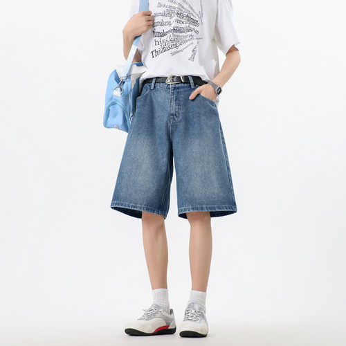 潮牌夏季水洗牛仔五分裤男美式