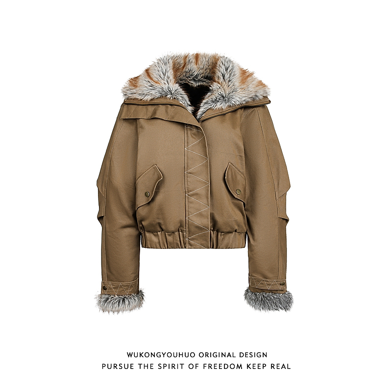 高街大翻领毛领廓形工装棉服女