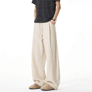 男女复古潮牌宽松百搭轻薄休闲长裤 悟空有货夏季 老钱风仿麻弯刀裤