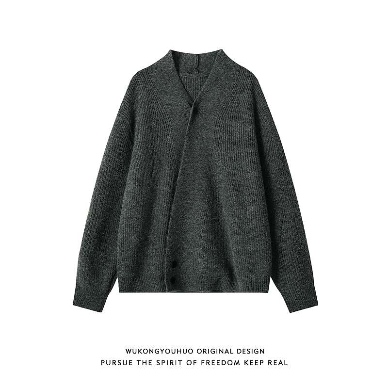 简约设计感开衫V领毛衣男女