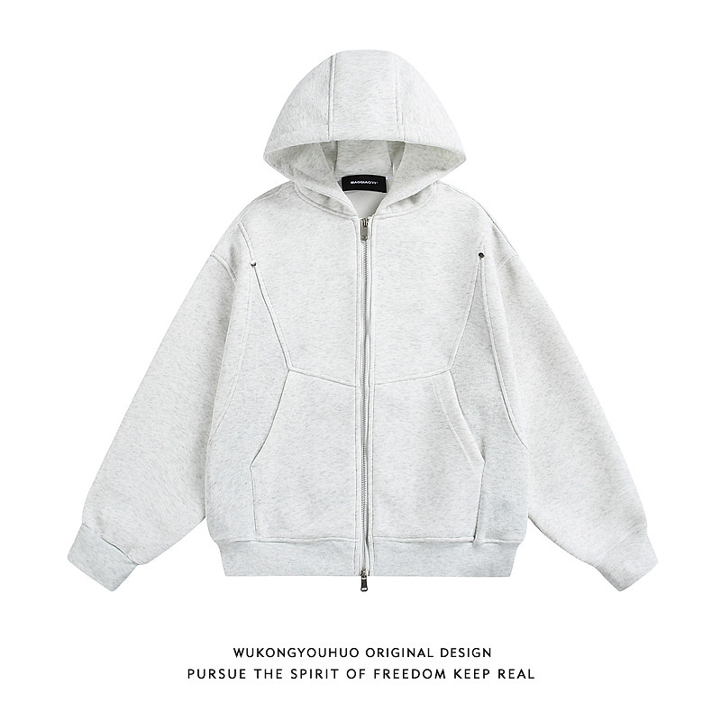 悟空有货美式潮牌解构拼接开衫连帽卫衣男女复古情侣宽松帽衫外套,男装,卫衣,淘宝优惠券,粉丝福利购,淘宝优惠卷