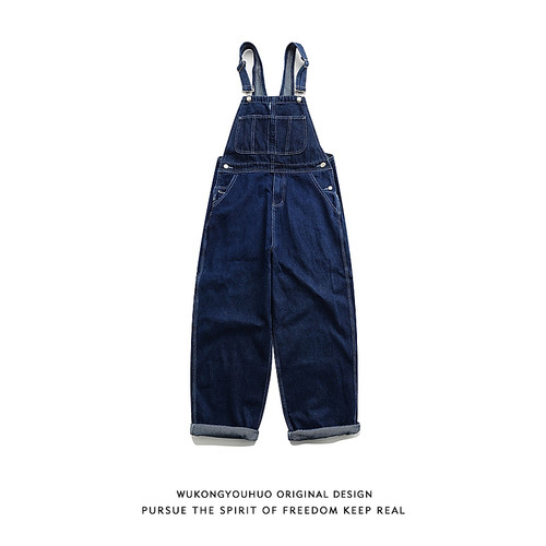 美式复古重磅做旧丹宁背带裤男