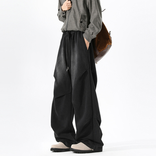男女潮牌宽松阔腿百搭休闲长裤 悟空有货美式 复古褶皱水洗运动卫裤