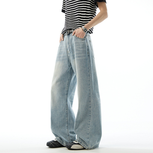 子 男潮牌宽松阔腿休闲百搭长裤 悟空有货美式 街头竹节纹直筒牛仔裤