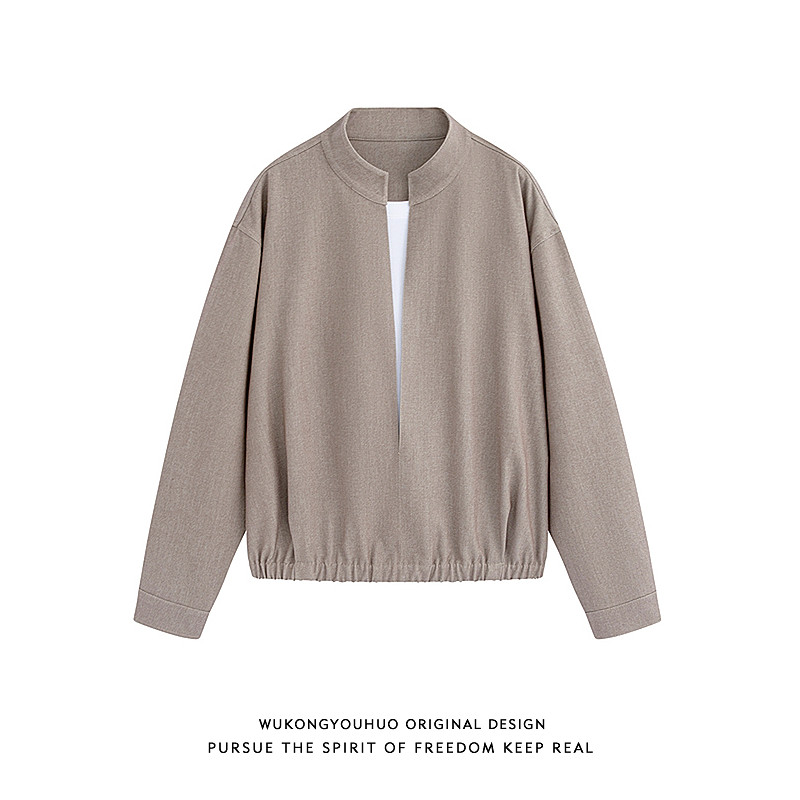 悟空有货复古老钱风假两件拼接立领夹克男女宽松百搭纯色套头外套,男装,夹克,淘宝优惠券,粉丝福利购,淘宝优惠卷