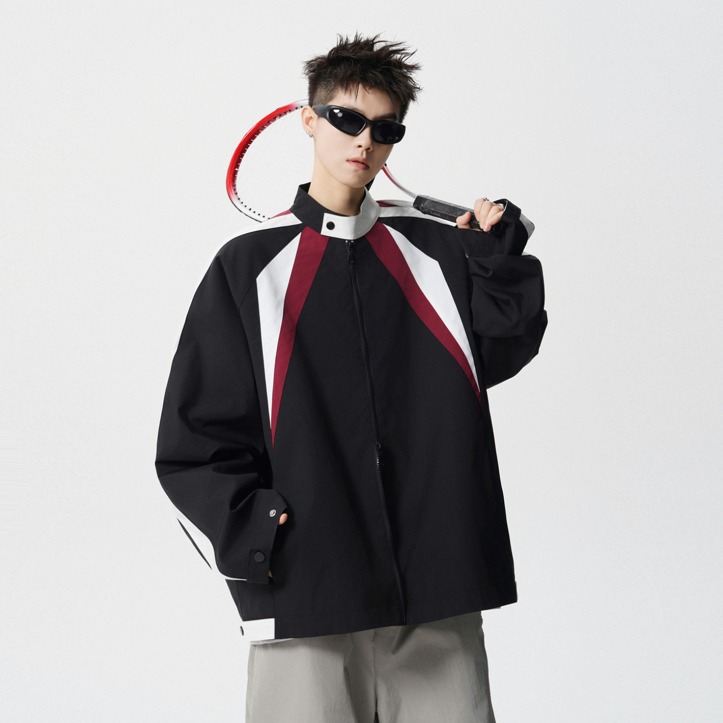 悟空有货潮牌美式撞色拼接立领夹克男女复古街头宽松百搭情侣外套,男装,夹克,淘宝优惠券,粉丝福利购,淘宝优惠卷