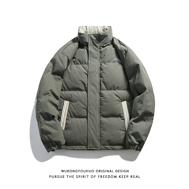 潮牌日系撞色加厚立领棉服男冬季