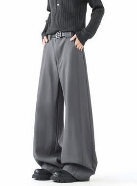 悟空有货美式复古解构垂感弯刀西裤男潮牌宽松阔腿百搭高级感长裤