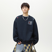 悟空有货民族风几何图形刺绣圆领卫衣男秋季 潮牌宽松休闲套头上衣