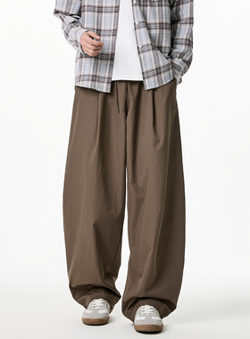 悟空有货复古日系抗皱速干工装直筒宽松阔腿百搭弯刀休闲长裤子男