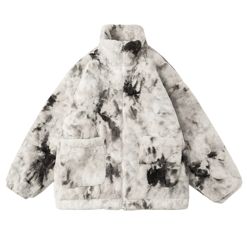 WUKONG HAS WINTER RETRO PLUSH TIE-DYE STAND-UP COLLAR WARM COTTON CLOTHES FOR MEN AND WOMEN
