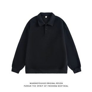 宽松百搭翻领卫衣潮 男秋季 悟空有货400G重磅老钱风纯色长袖 POLO衫