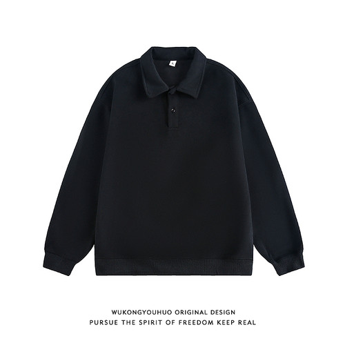 老钱风400G重磅纯色长袖POLO衫男