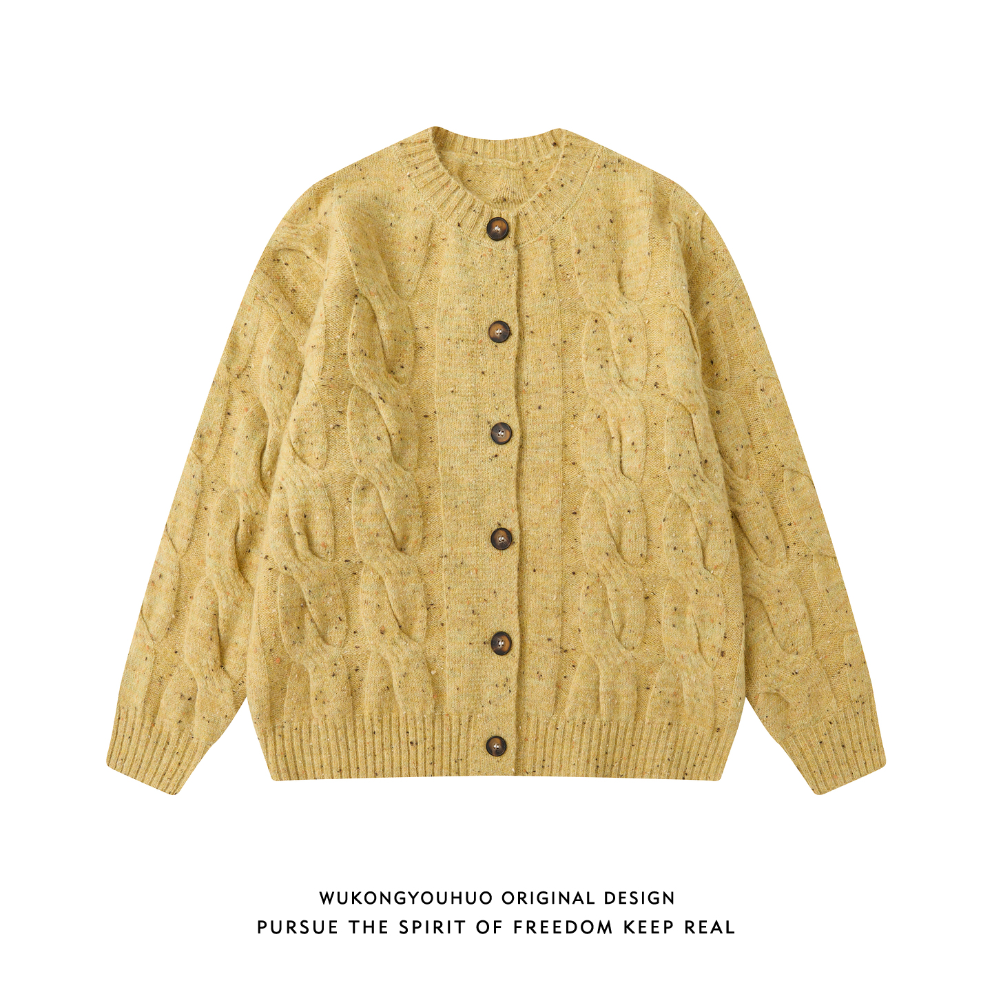 美式复古麻花纹彩点纽扣开衫毛衣