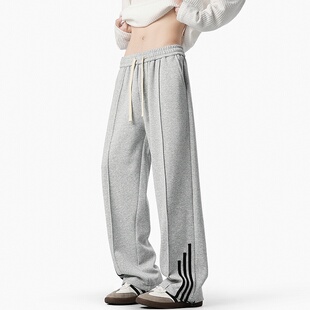 悟空有货美式复古三条杠直筒运动卫裤男潮牌街头宽松垂感休闲裤子