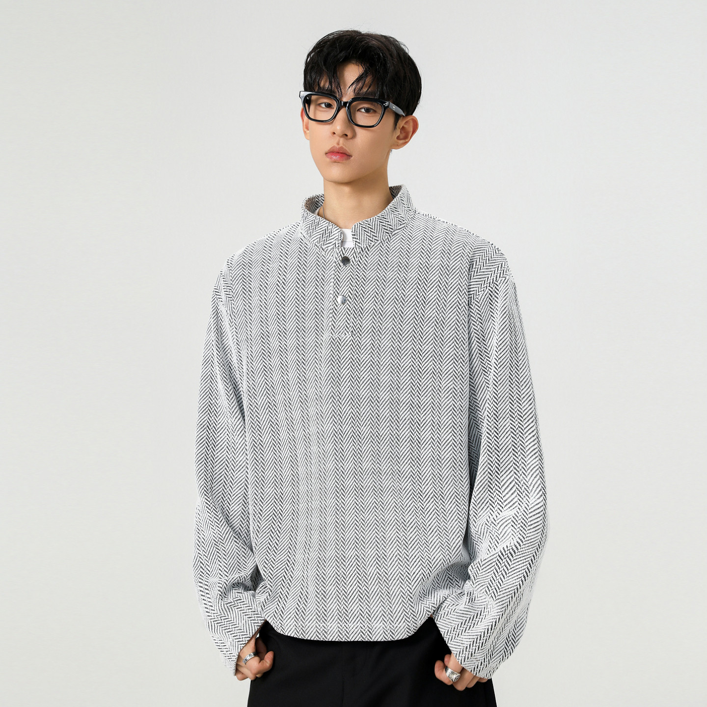 悟空有货潮牌美式复古麦穗纹理亨利领卫衣男宽松休闲百搭新款上衣