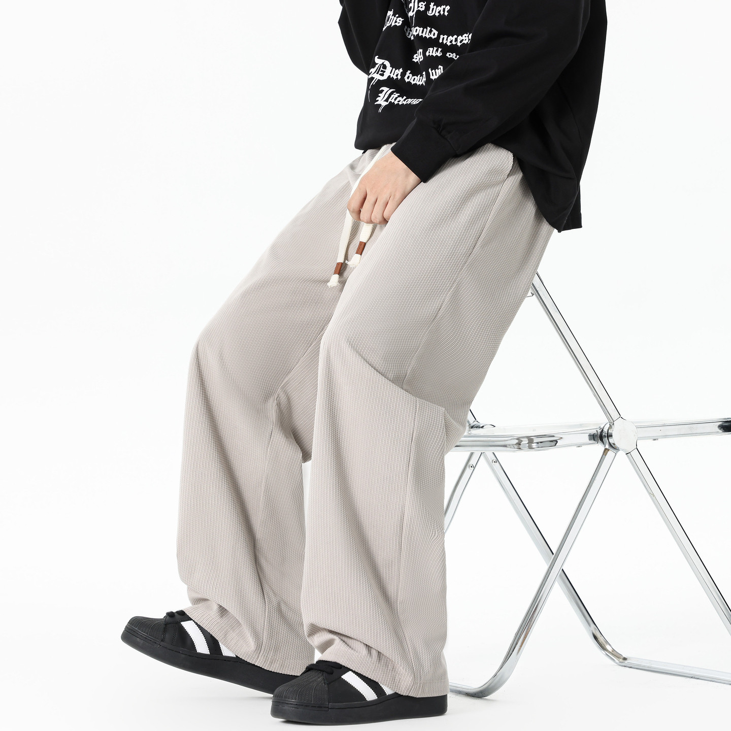 悟空有货潮牌简约纯色抽绳松紧运动裤男复古宽松百搭阔腿休闲长裤,男装,休闲裤,淘宝优惠券,粉丝福利购,淘宝优惠卷