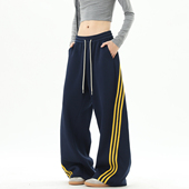 男潮牌宽松百搭直筒阔腿运动裤 悟空有货美式 复古侧条纹垂感休闲裤