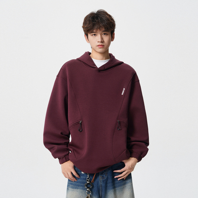 美式潮牌设计感拉链口袋连帽卫衣