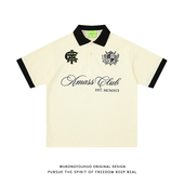 复古宽松半袖 悟空有货潮牌美式 男夏季 POLO衫 体恤 字母刺绣撞色短袖