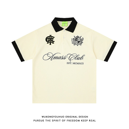 美式字母刺绣撞色短袖POLO衫男