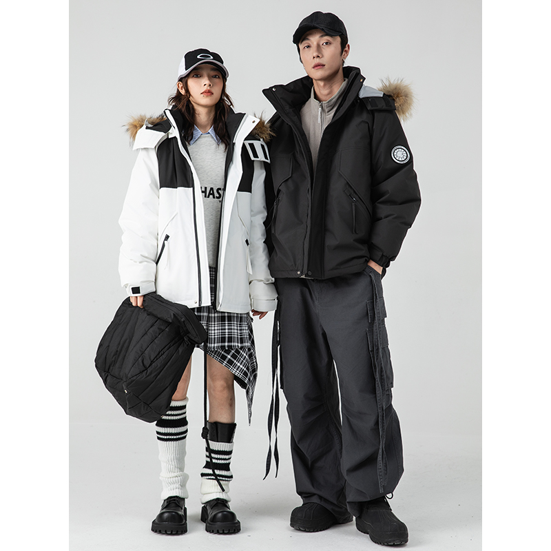 冬季户外90白鸭绒毛领羽绒服男女