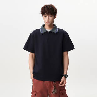 男女潮牌街头宽松情侣T恤 POLO衫 悟空有货美式 复古小众双层领短袖