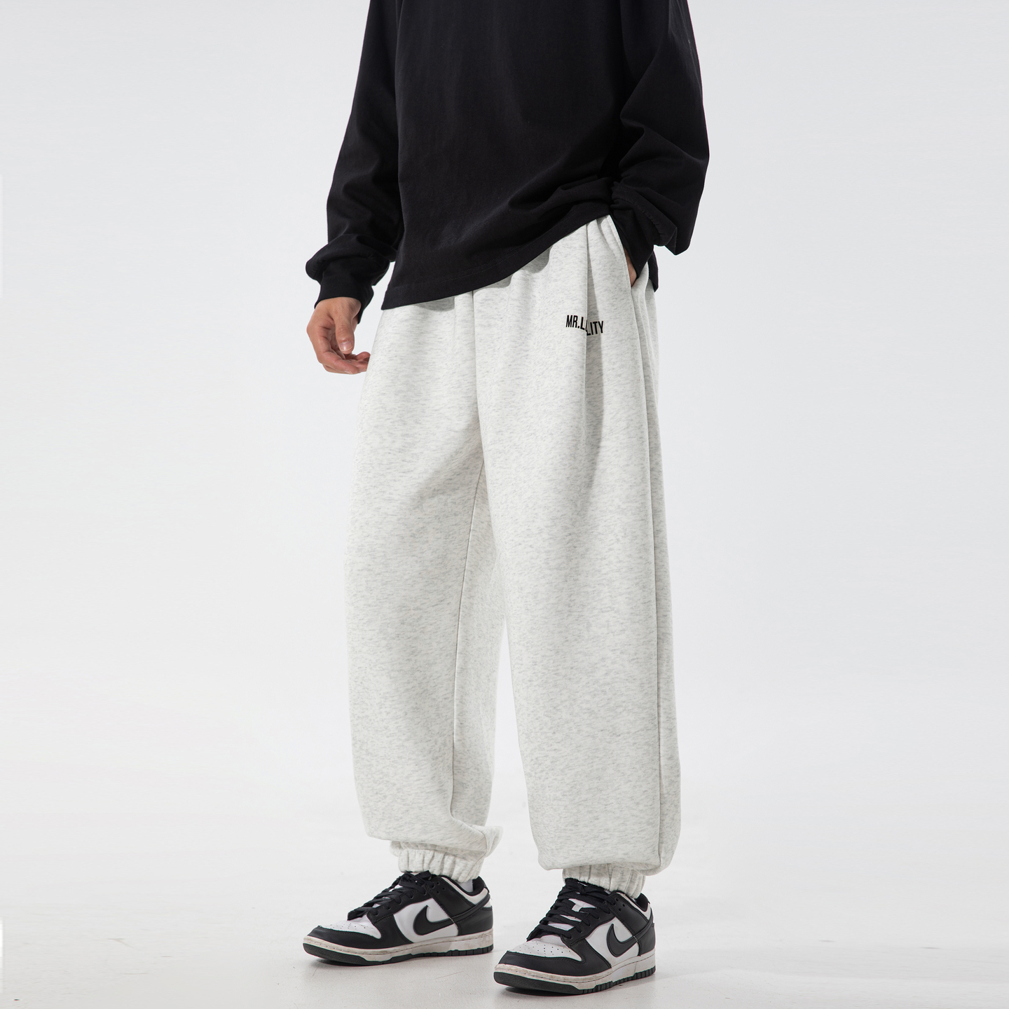 美式潮牌简约刺绣束脚运动卫裤男