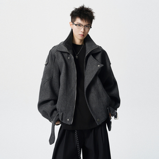 悟空有货美式 复古小众解构毛呢立领外套男潮牌高级感宽松百搭夹克