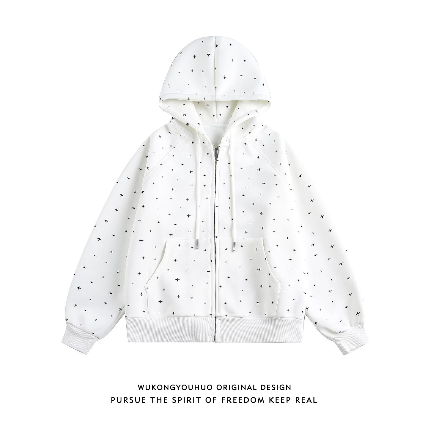 悟空有货春季街头嘻哈十字星开衫连帽卫衣男潮牌宽松情侣帽衫外套