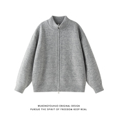 悟空有货复古老钱风纯色双拉链立领毛衣男秋季 宽松情侣针织衫 外套